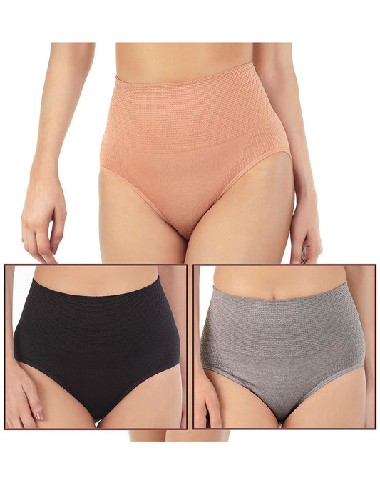 TAHARI PACK OF 3 TEXTURED SEAMLESS HIGH-WAISTED SHAPING BRIEF-TUSCANY