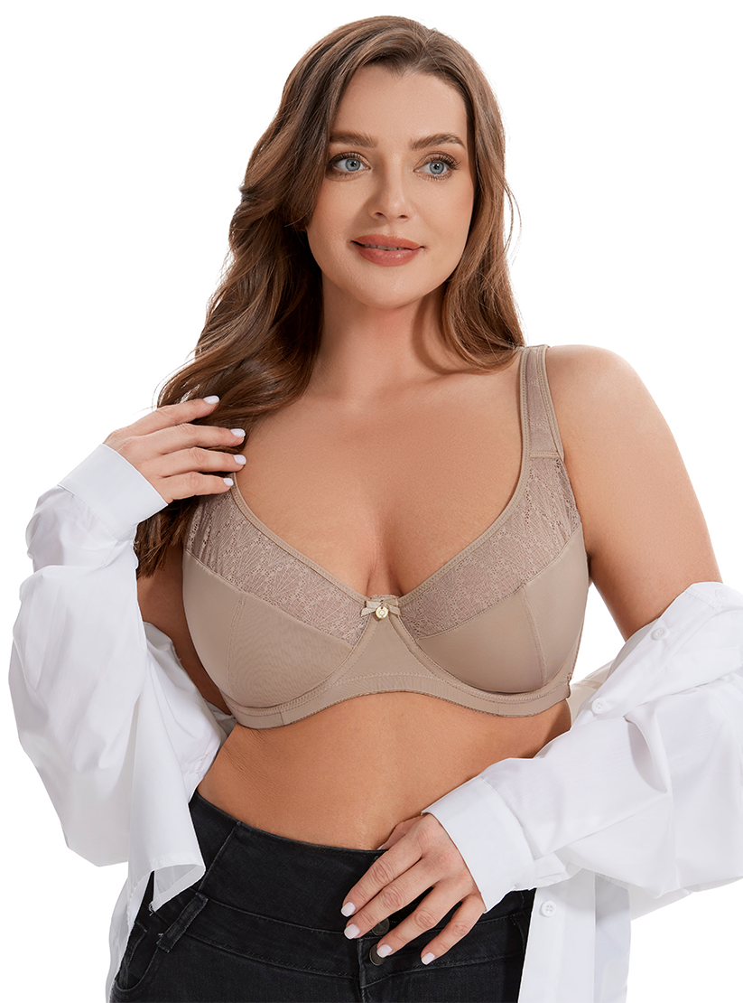 Losha Curvy Double Layered Minimizer Bra with Lace Touch-BEIGE