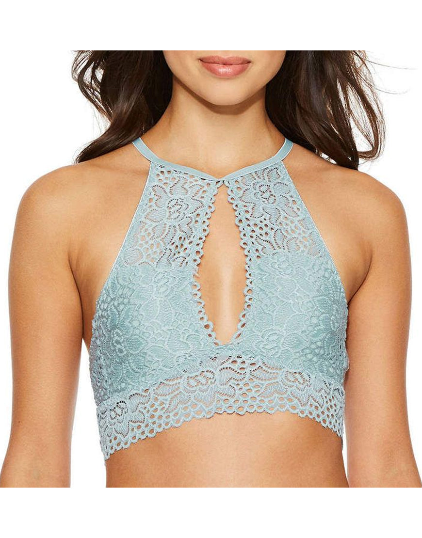 WIRELESS LACE LINED BRALETTE-STONE BLUE