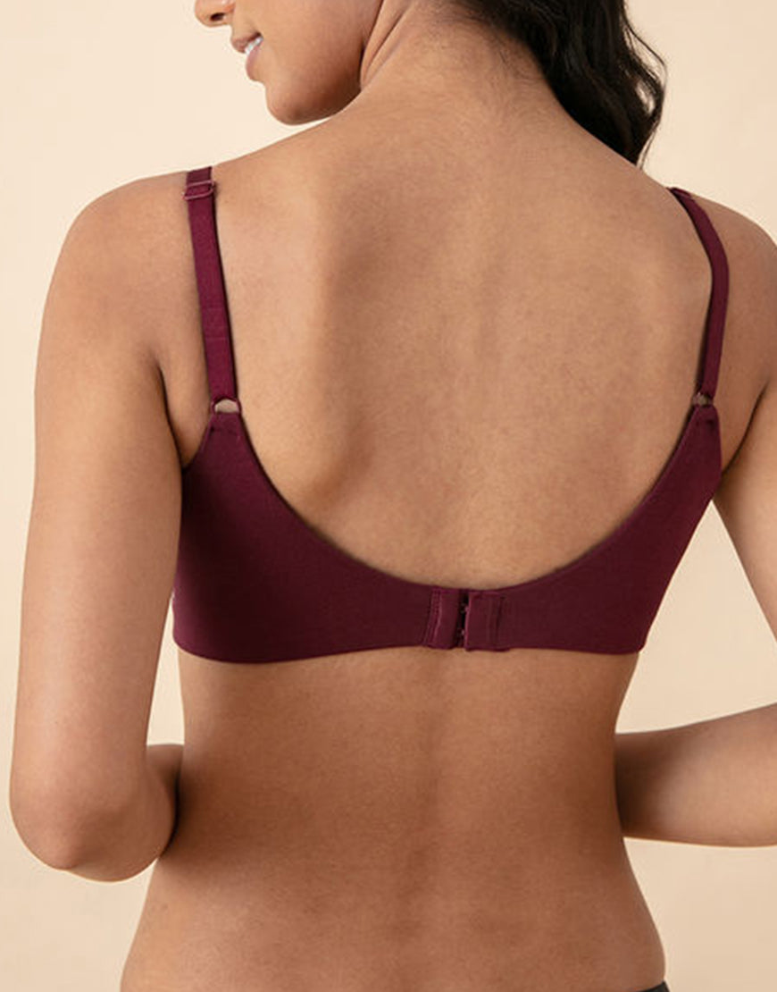 SIDE SMOOTHING BIO WASHED ANTI BACTERIAL COTTON WIRELESS T-SHIRT BRA-MAROON