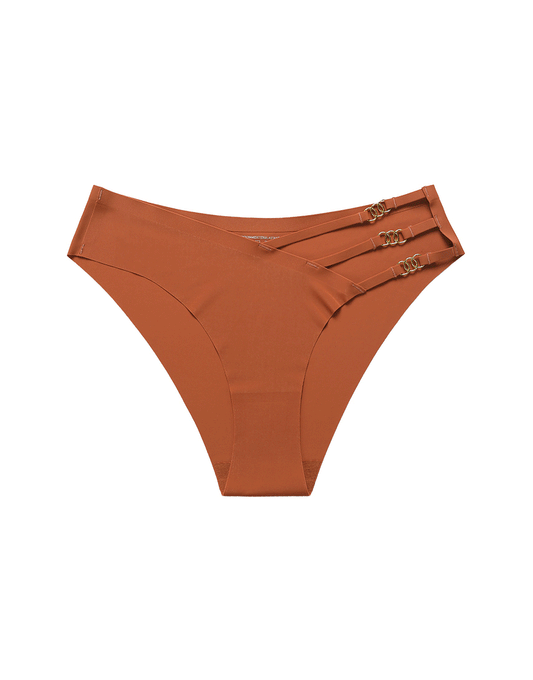 Losha Low waist Laser Cut Panty With Pretty Side Chain Design-RUST