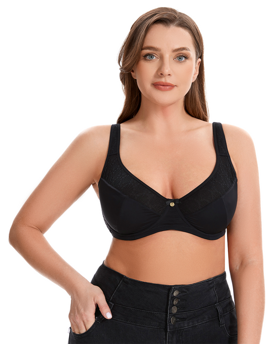 Losha Curvy Double Layered Minimizer Bra with Lace Touch-BLACK