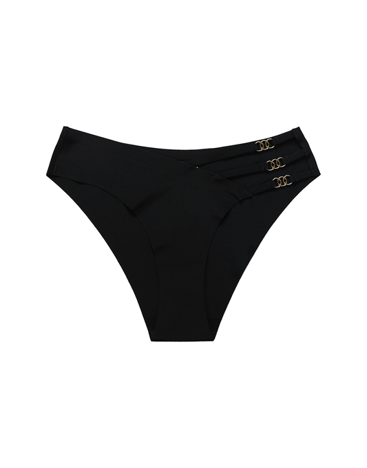 Losha Low waist Laser Cut Panty With Pretty Side Chain Design-Black