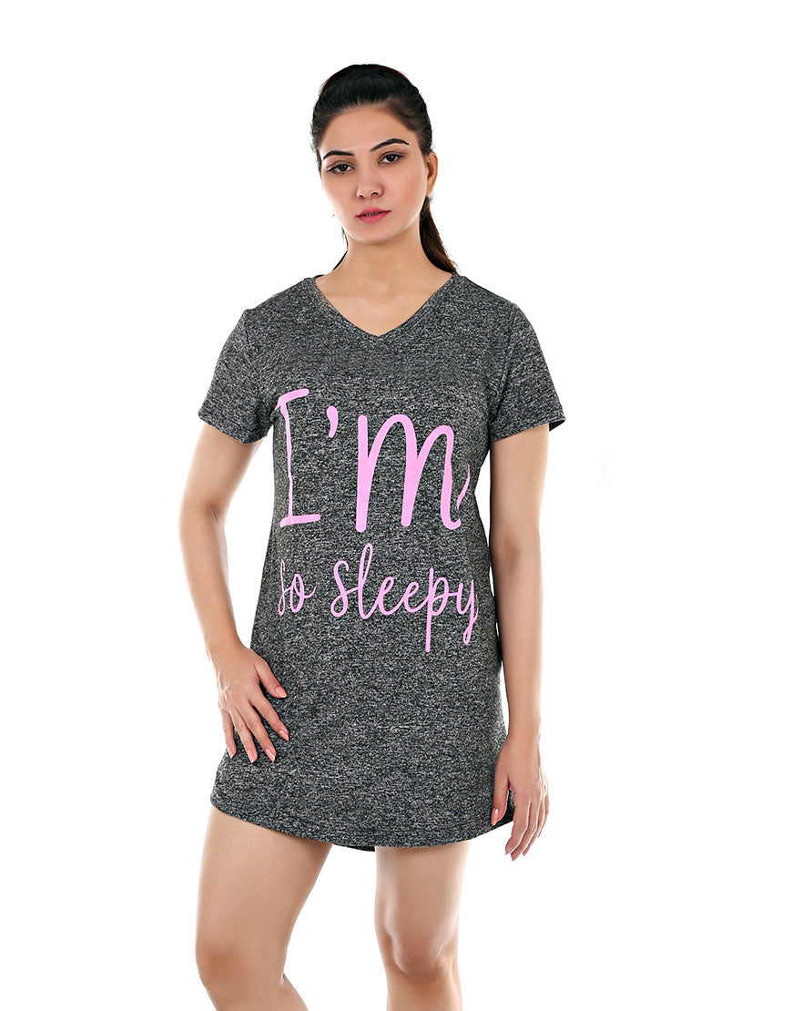 Knee Length Sleep Shirt-Grey