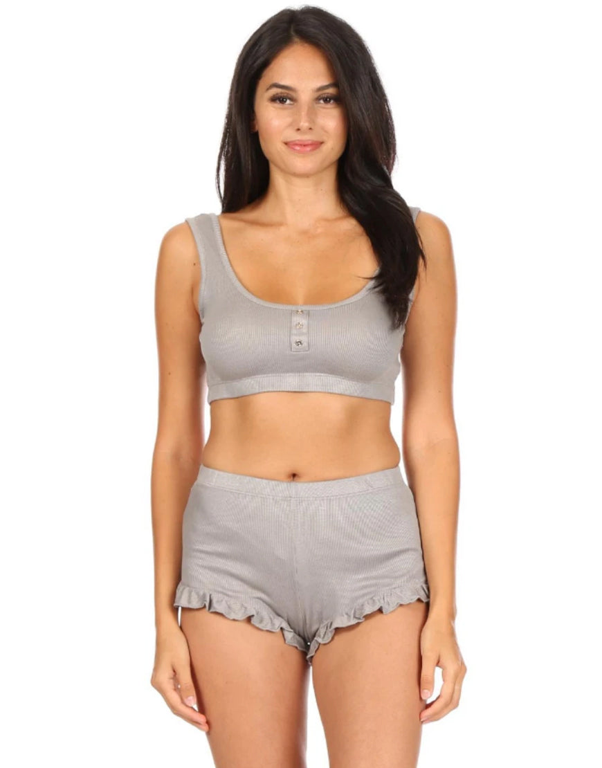 RIBBED BRALETTE AND SHORT SET- GREY