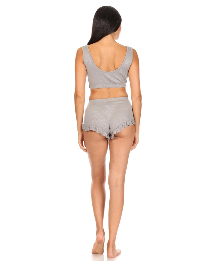 RIBBED BRALETTE AND SHORT SET- GREY