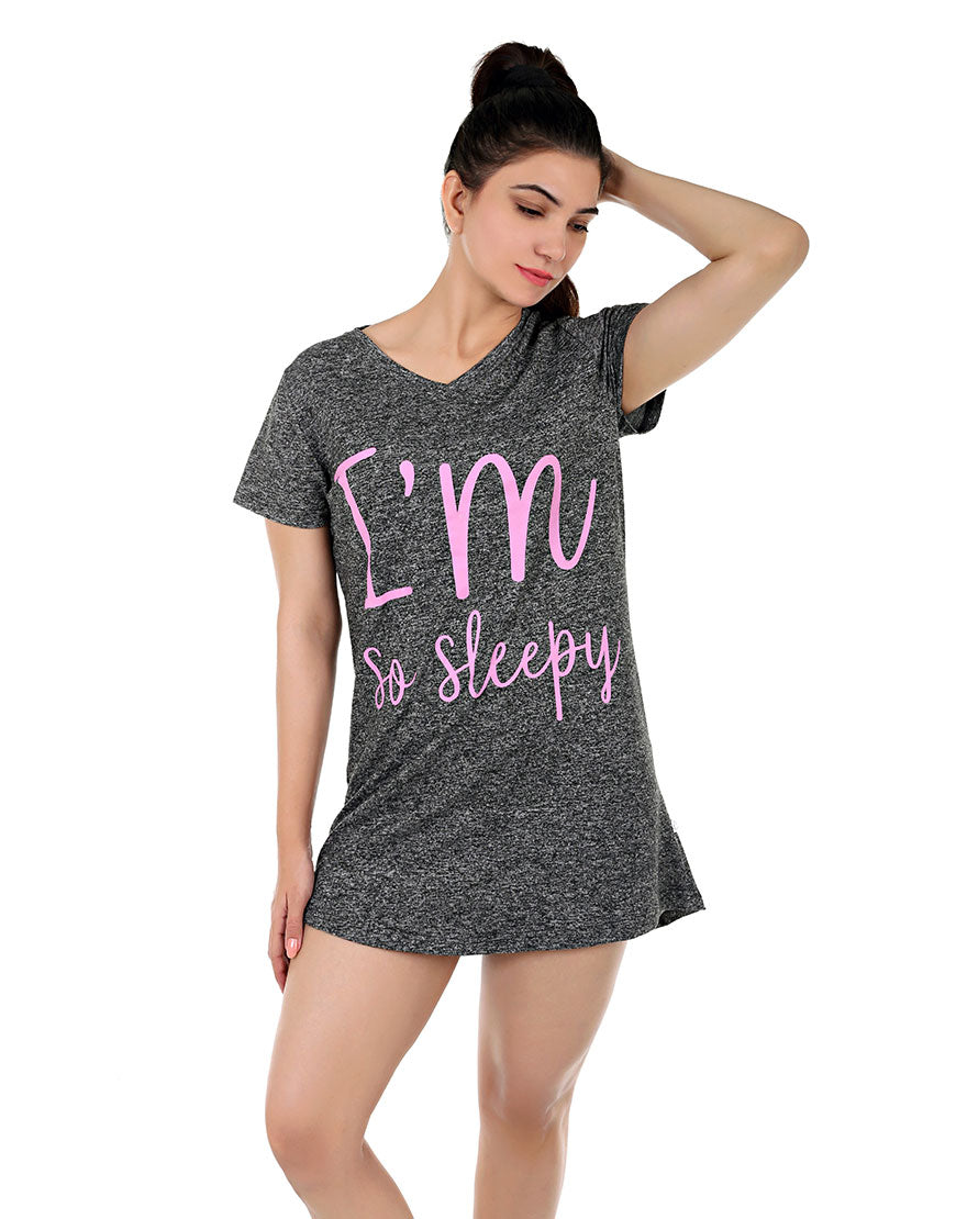 Knee Length Sleep Shirt-Grey