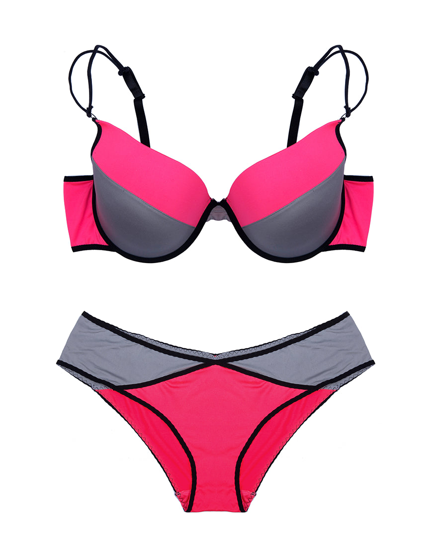 PLUS SIZE NEON PINK BRA SET