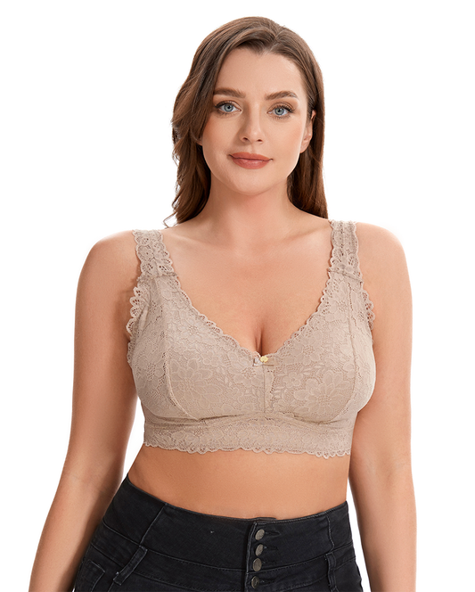 Losha Curvy Double Layered All over Lace Bralette-BEIGE