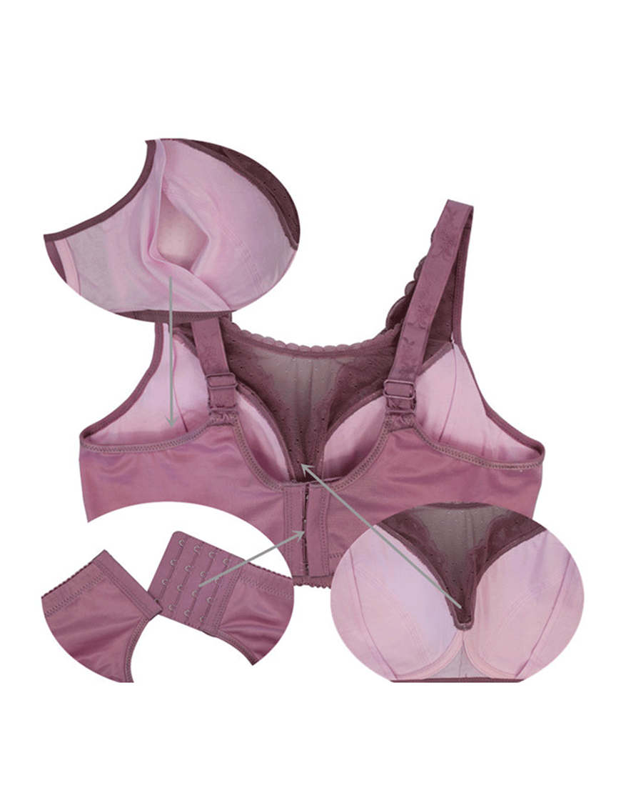 FASHION LACE POST SURGICAL BRA WITH POCKETS- PURPLE