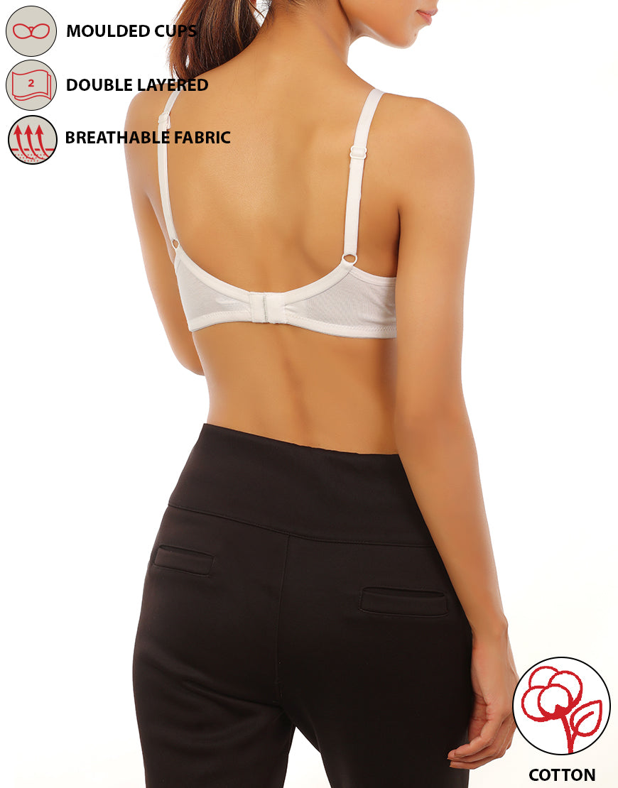 COTTON DOUBLE LAYERED WIRE-FREE BRA-WHITE