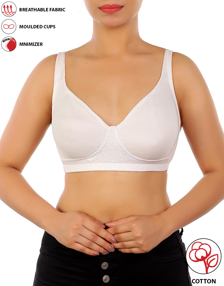 LOSHA COTTON FULL COVERAGE SINGLE LAYERED WIRE-FREE BRA -WHITE