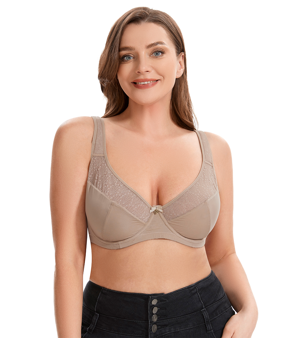 Losha Curvy Double Layered Minimizer Bra with Lace Touch-BEIGE