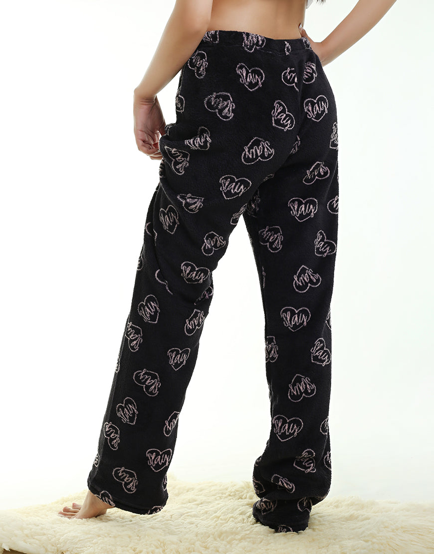 STRAIGHT LEG FLEECE SLEEP PANT-BLACK