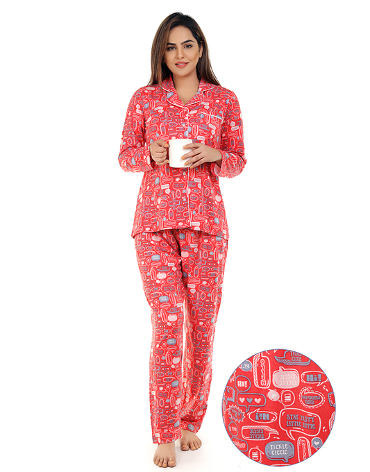 SIESTA PEACH FINISH BUTTON DOWN SHIRT & PJ SET-PINK