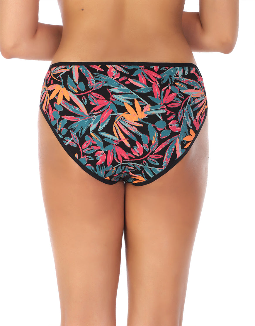 LOSHA SUPER SOFT COTTON STRETCH PRINTED BIKINI BRIEF - BLACKFLORAL