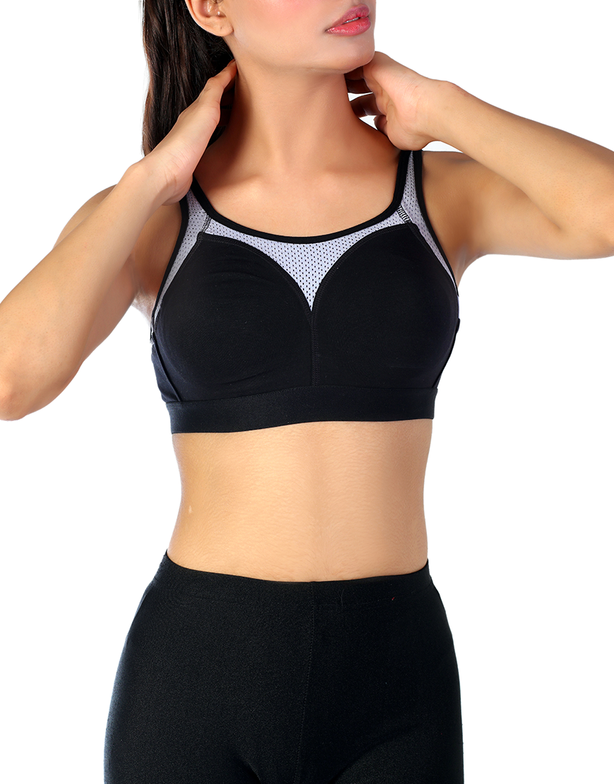 Losha cotton double layered medium to high impact sports bra-Black