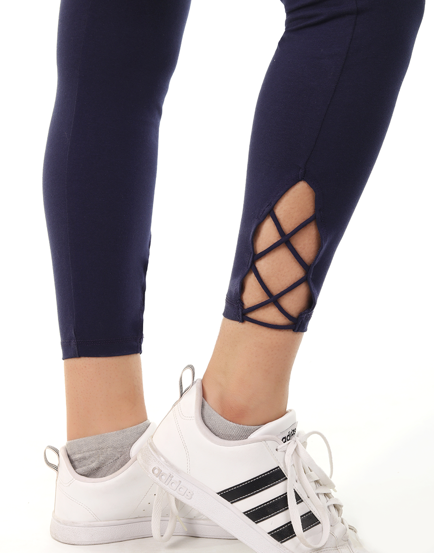 LOSHA STRETCH COTTON TIGHTS WITH CRISSCROSS DESIGN-MARITIME BLUE