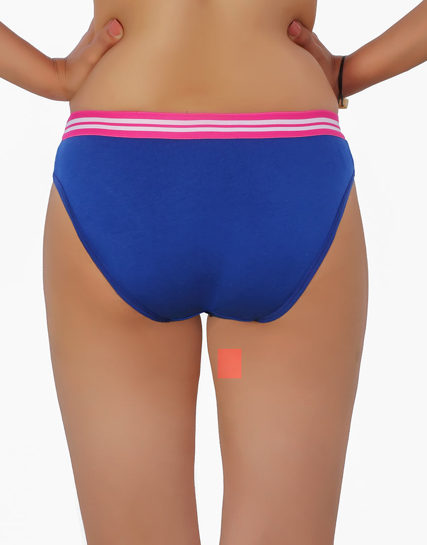 COTTON LOW WAIST BIKNI BREIF WITH STRIPED ELASTIC WAIST BAND-BLUE