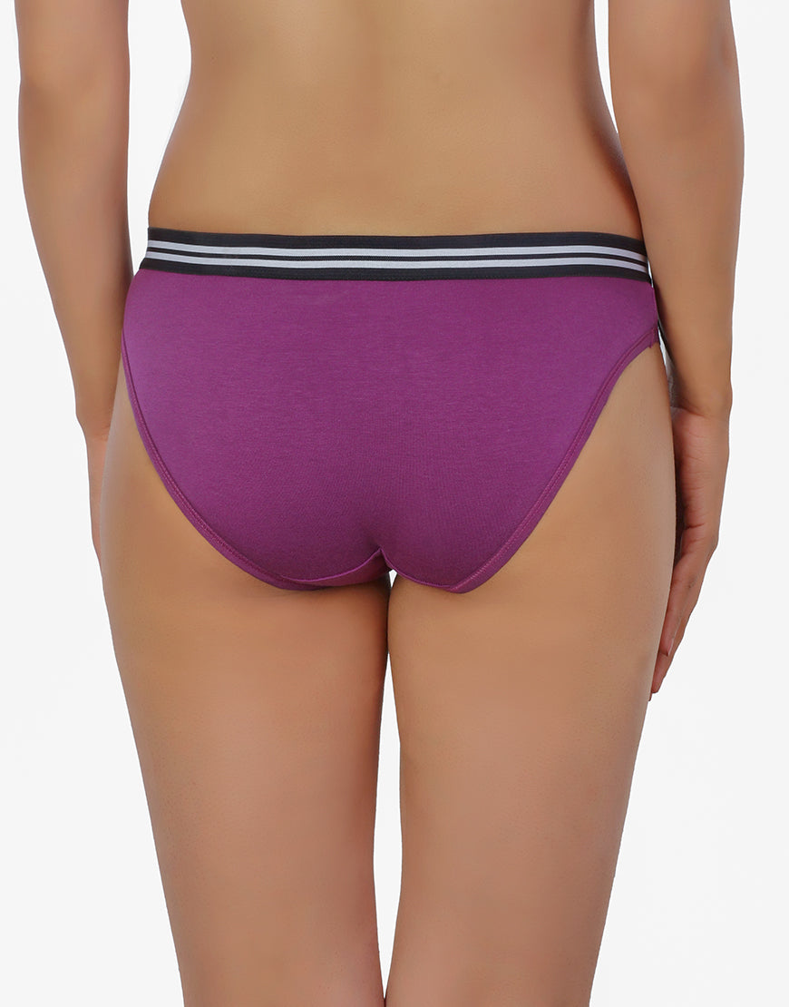 COTTON LOW WAIST BIKNI BREIF WITH STRIPED ELASTIC WAIST BAND-PURPLE