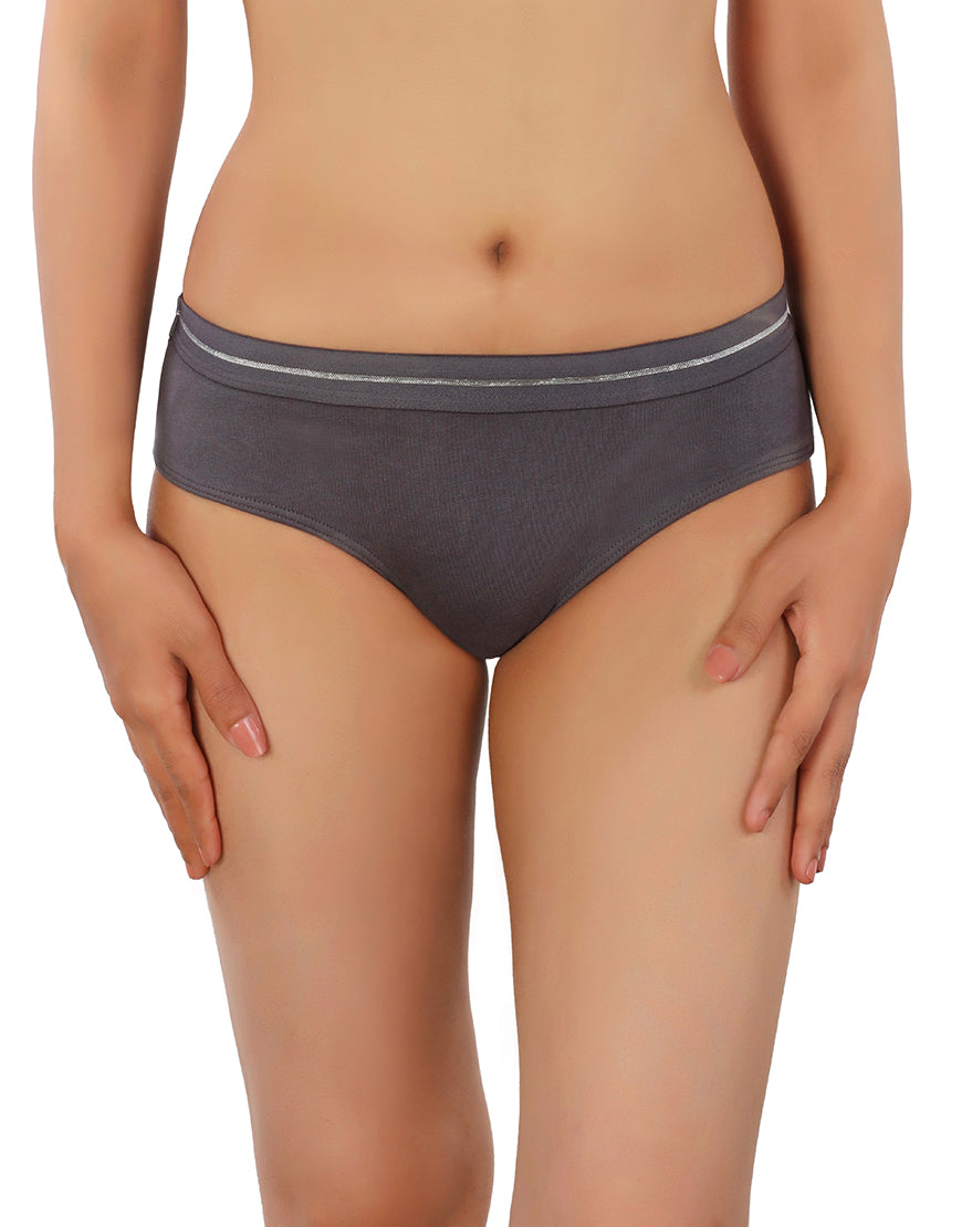 COTTON BIKNI BREIF WITH GLITTER ELASTIC WAIST BAND-GREY