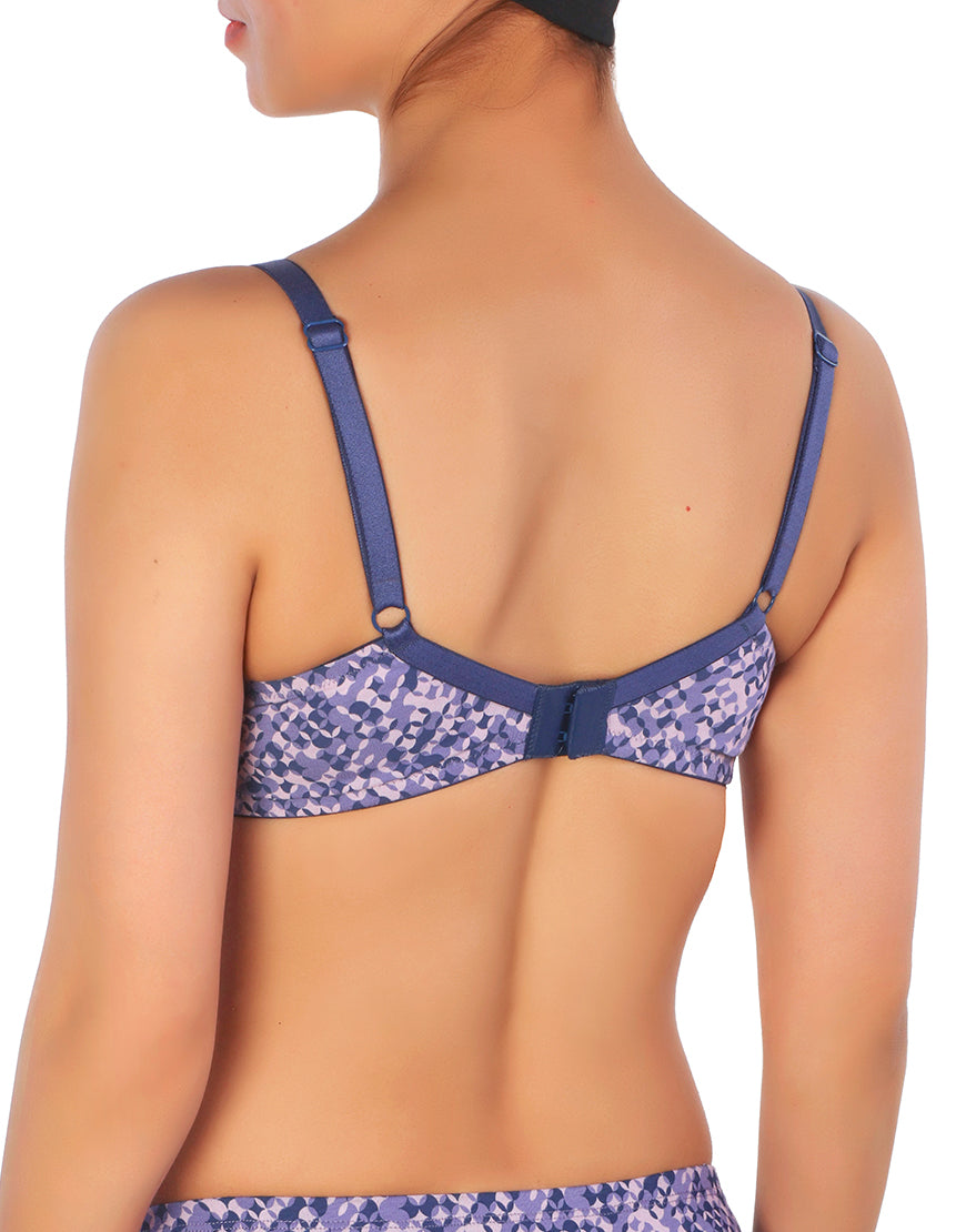 DOUBLE LAYERED FULL COVERAGE COTTON WIREFREE BRA WITH DIAMOND GEOMETRIC-PURPLE PRINT