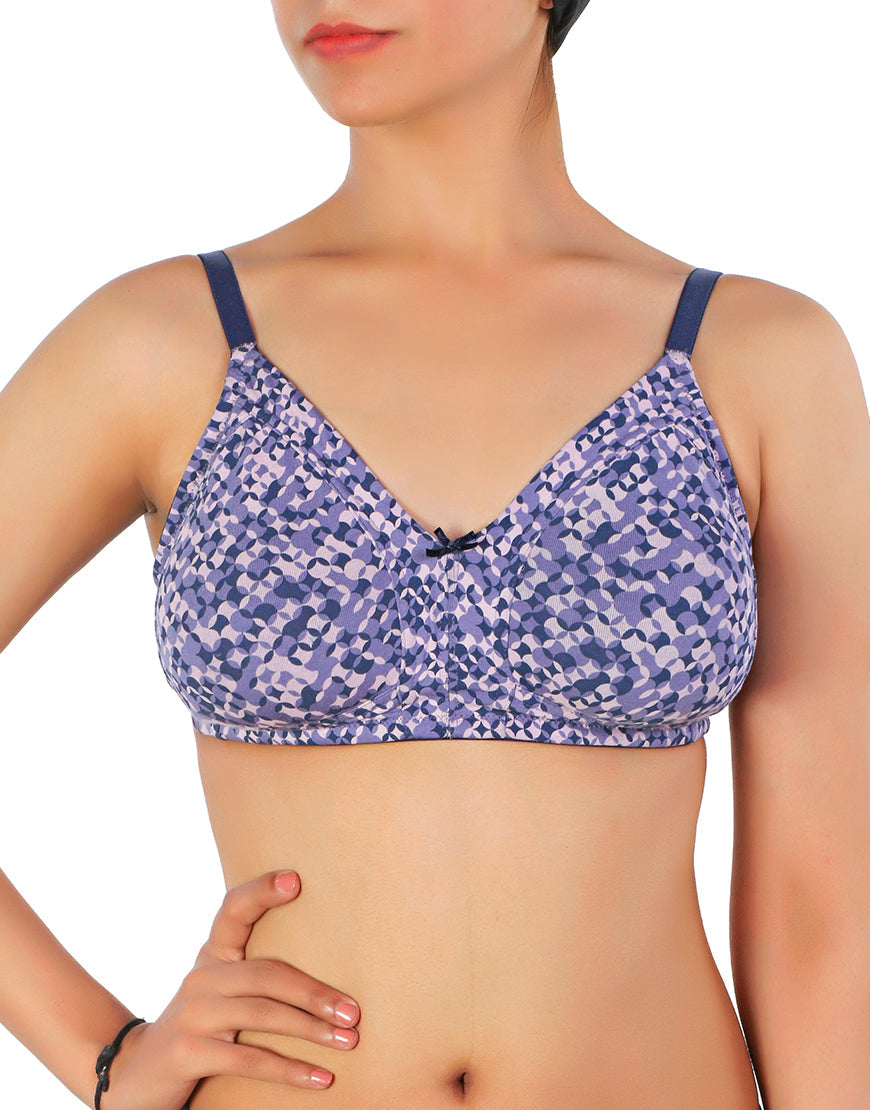 DOUBLE LAYERED FULL COVERAGE COTTON WIREFREE BRA WITH DIAMOND GEOMETRIC-PURPLE PRINT