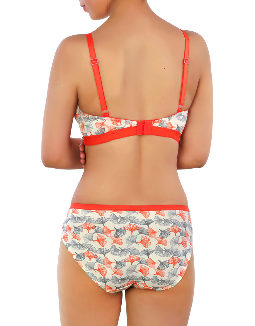 DOUBLE LAYERED COTTON WIREFREE BRA WITH MATCHING PANTY-ORANGE