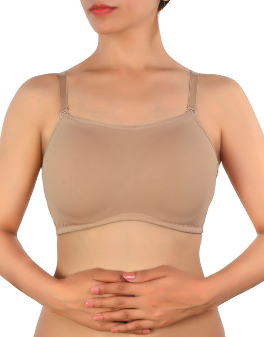 LIGHTLY PADDED SUPPER SUPPORT WIRED CAMI STYLE T-SHIRT BRA -SKIN