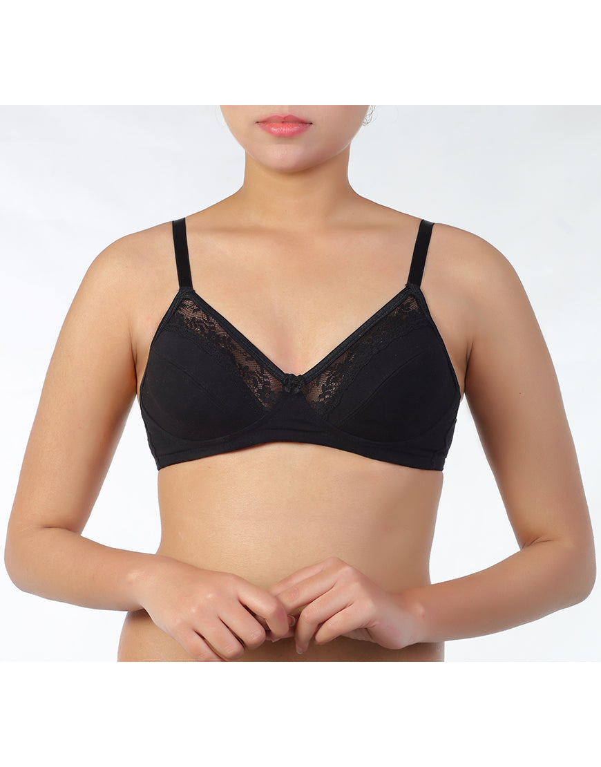 Cotton Wire free Cut N Sew Bra- Black