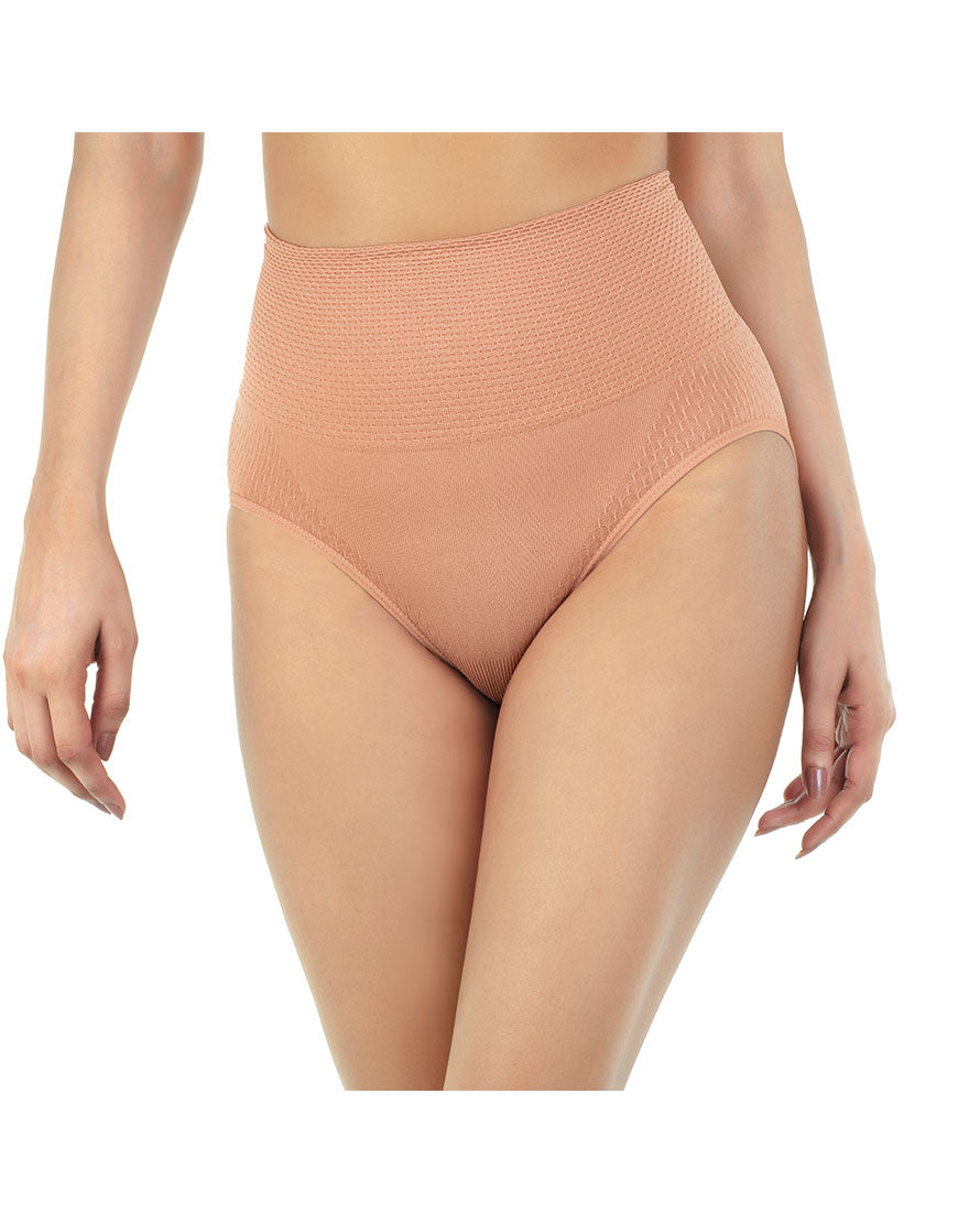 TAHARI PACK OF 3 TEXTURED SEAMLESS HIGH-WAISTED SHAPING BRIEF-TUSCANY