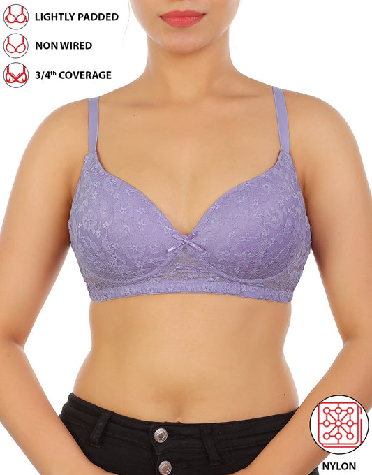 LIGHTLY PADDED WIRE-FREE 3/4TH COVERAGE ALL OVER LACE BRA- VOILET TULIP