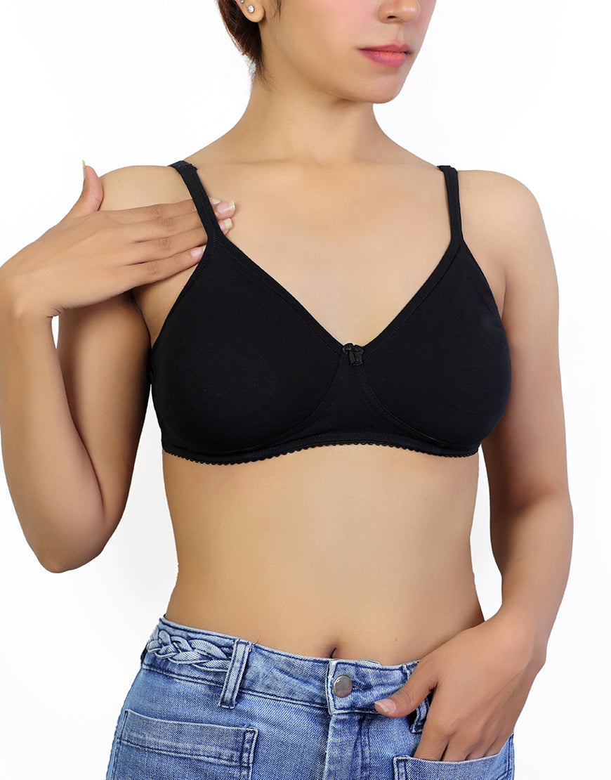 SUPPER SOFT SIDE SUPPORT COTTON BRA WITH HIDDEN NIPPE COVER -BLACK