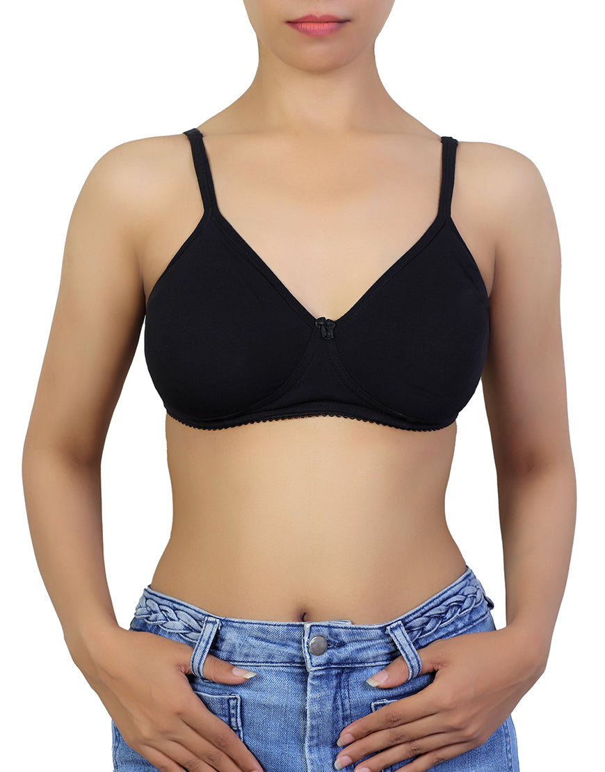 SUPPER SOFT SIDE SUPPORT COTTON BRA WITH HIDDEN NIPPE COVER -BLACK