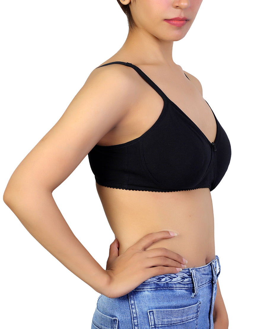 SUPPER SOFT SIDE SUPPORT COTTON BRA WITH HIDDEN NIPPE COVER -BLACK