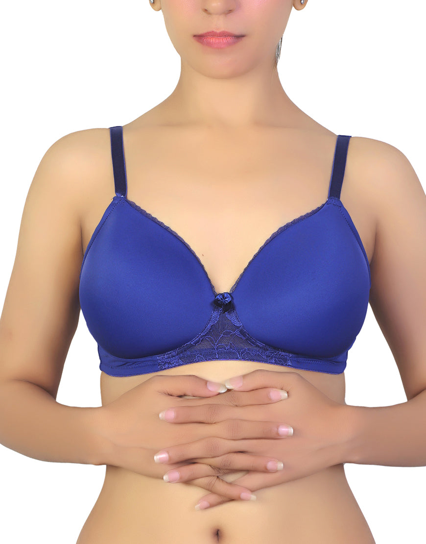 Wireless Go To T-Shirt Bra With a Touch Of Lace-BLUE DEPTHS