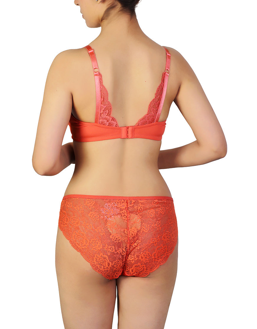 Butterfly back Bra With Lacy Panty SET -BURN SIENNA