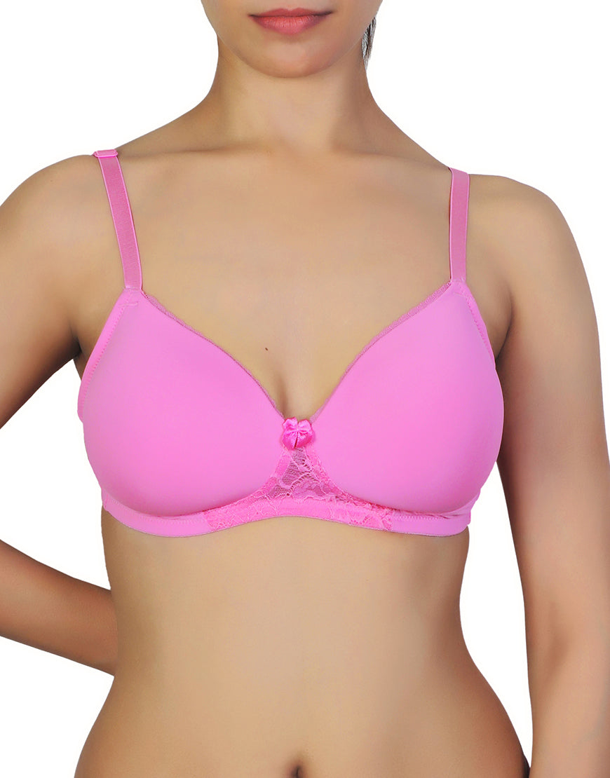 Wireless Go To T-Shirt Bra With a Touch Of Lace-PINK COSMOS