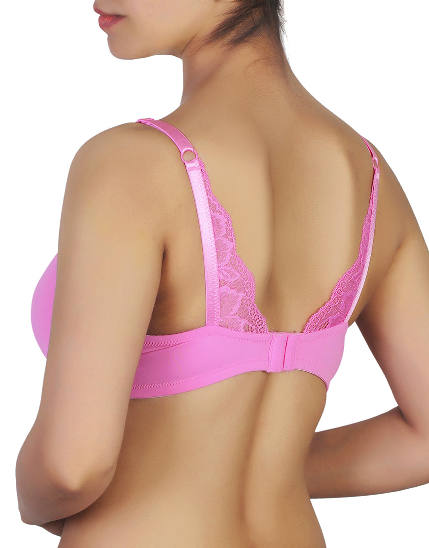 Wireless Go To T-Shirt Bra With a Touch Of Lace-PINK COSMOS