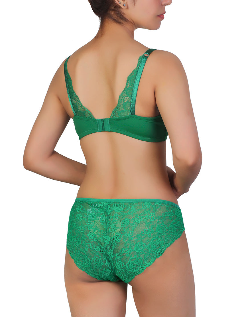 Butterfly back Bra With Lacy Panty SET -ABUNDANT GREEN