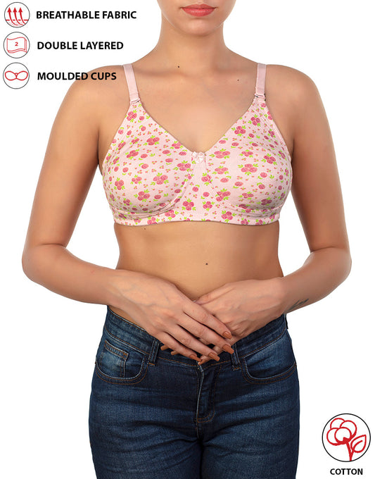 COTTON DOUBLE LAYERED NON WIRED PRINTED BRA -BABY ROSE PRINT