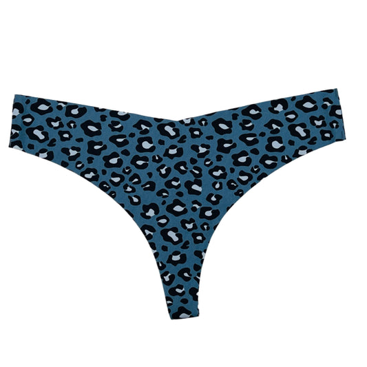 Laser Cut Thong Panty Cheeta Print-Blue