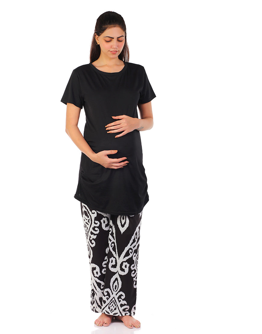 MOMMY SHORT SLEEVE COTTON MATERNITY T-SHIRT-BLACK