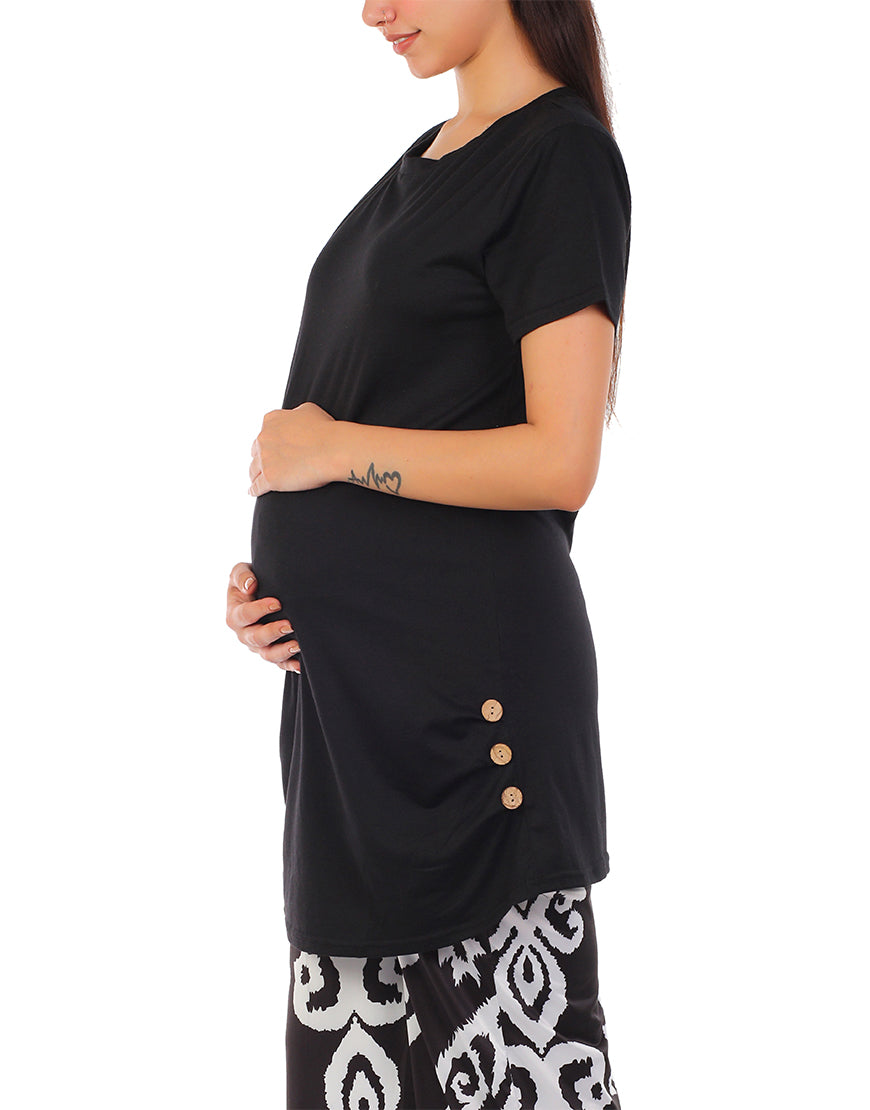 MOMMY SHORT SLEEVE COTTON MATERNITY T-SHIRT-BLACK