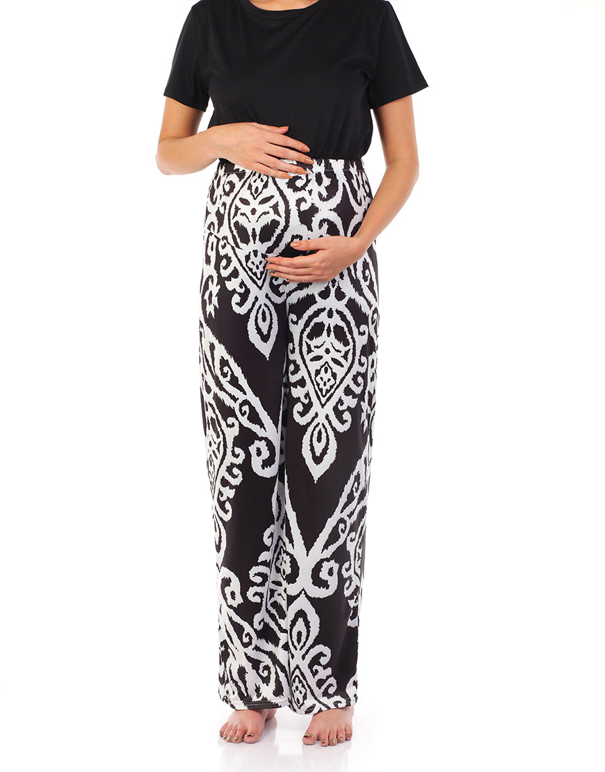 MOMMY MATERNITY STRAIGHT LEG PANTS- BLACK PRINT