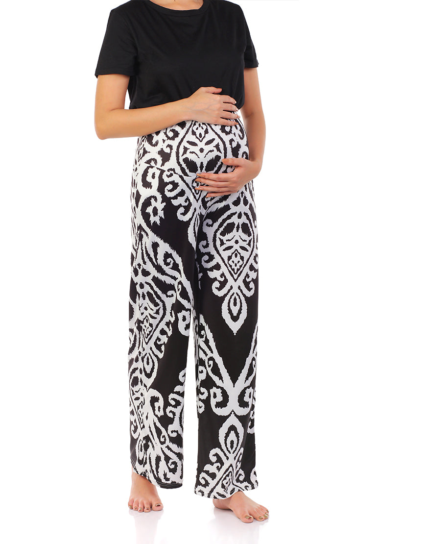 MOMMY MATERNITY STRAIGHT LEG PANTS- BLACK PRINT