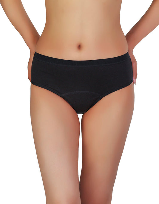 SUPER SOFT COTTON  MID WAIST PERIOD PANTY-BLACK