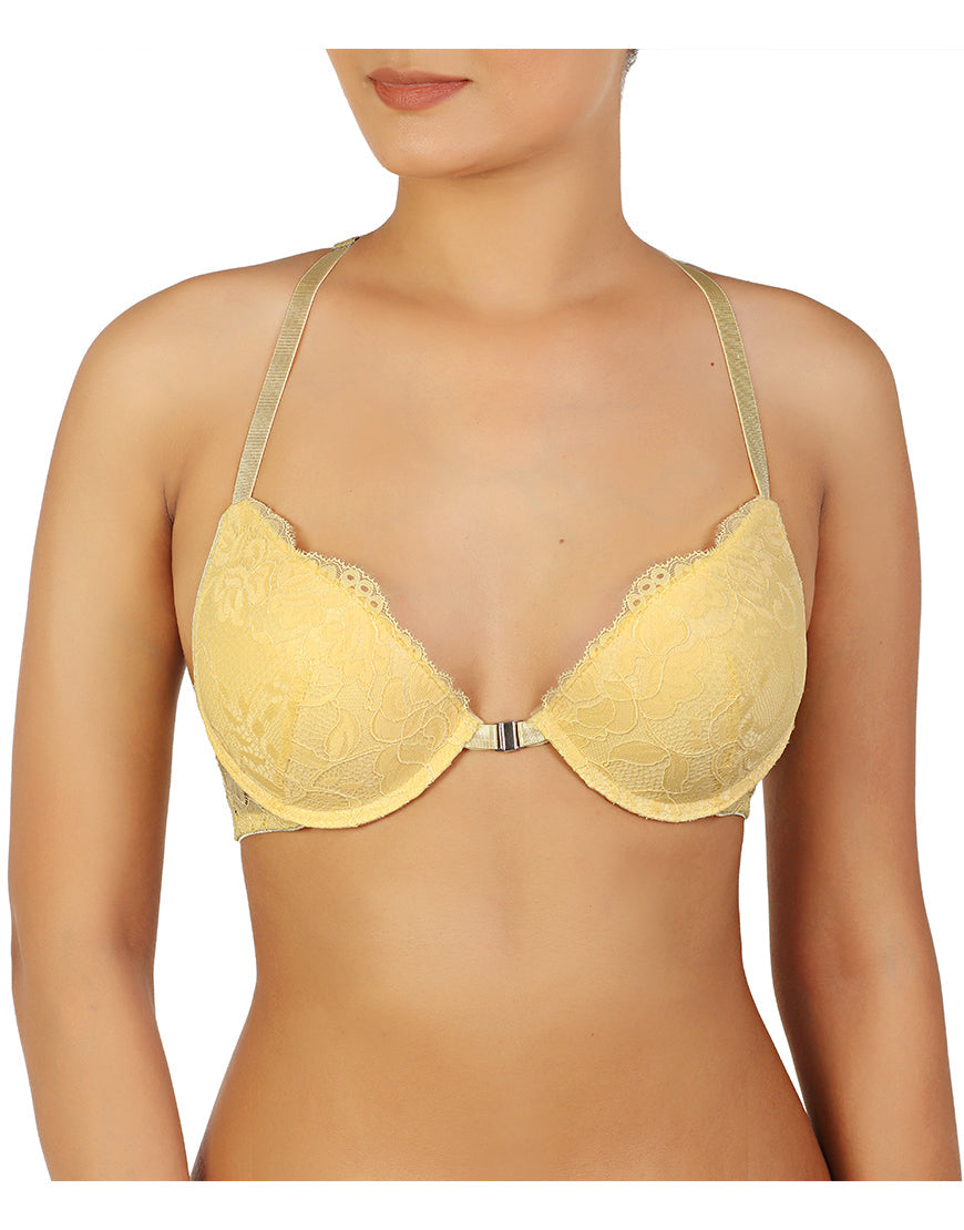 PACK OF 2 FANCY BACK LACE FRONT OPEN BRAS-PALE BANANA