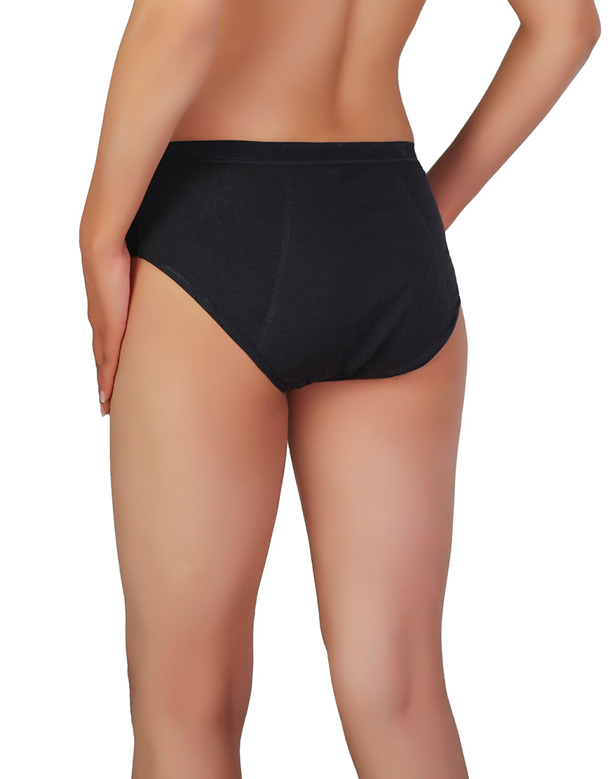 SUPER SOFT COTTON  MID WAIST PERIOD PANTY-BLACK