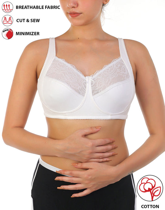 COTTON DOUBLE LAYERED SAG LIFT MINIMIZER BRA-WHITE